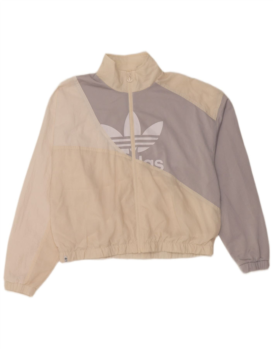 Adidas Womens Graphic Tracksuit Top Jacket UK 14 Large Off White Polyamide