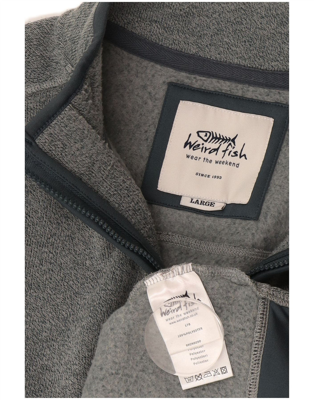 Weird Fish Mens Zip Neck Sweatshirt Jumper Large Blue Flecked Polyester