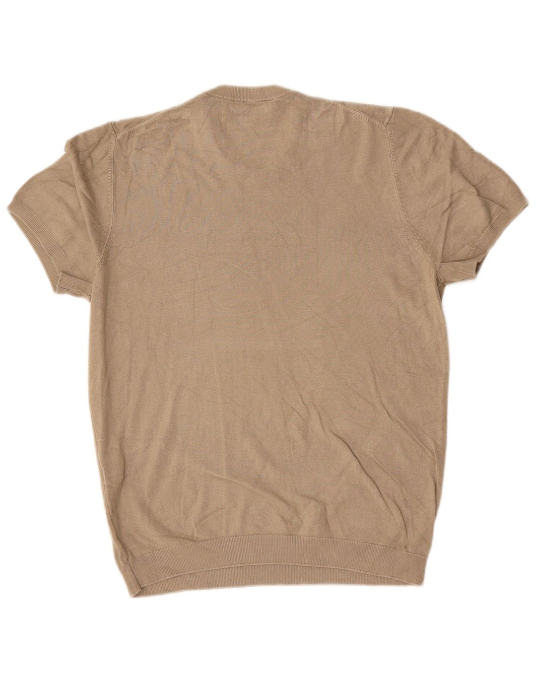 Zara Mens Short Sleeve Crew Neck Jumper Sweater Small Brown Viscose