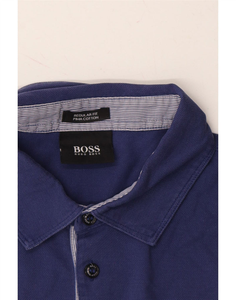 HUGO BOSS Mens Regular Fit Polo Shirt Medium Navy Blue Cotton Vintage Hugo Boss and Second-Hand Hugo Boss from Messina Hembry 