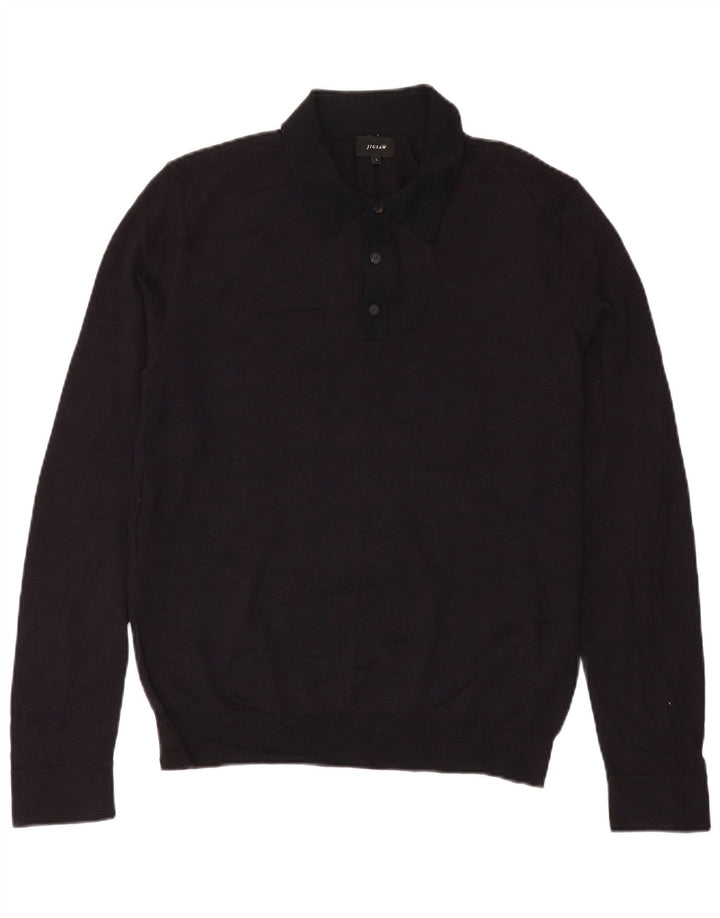 Jigsaw Mens Polo Neck Jumper Sweater Large Black Wool