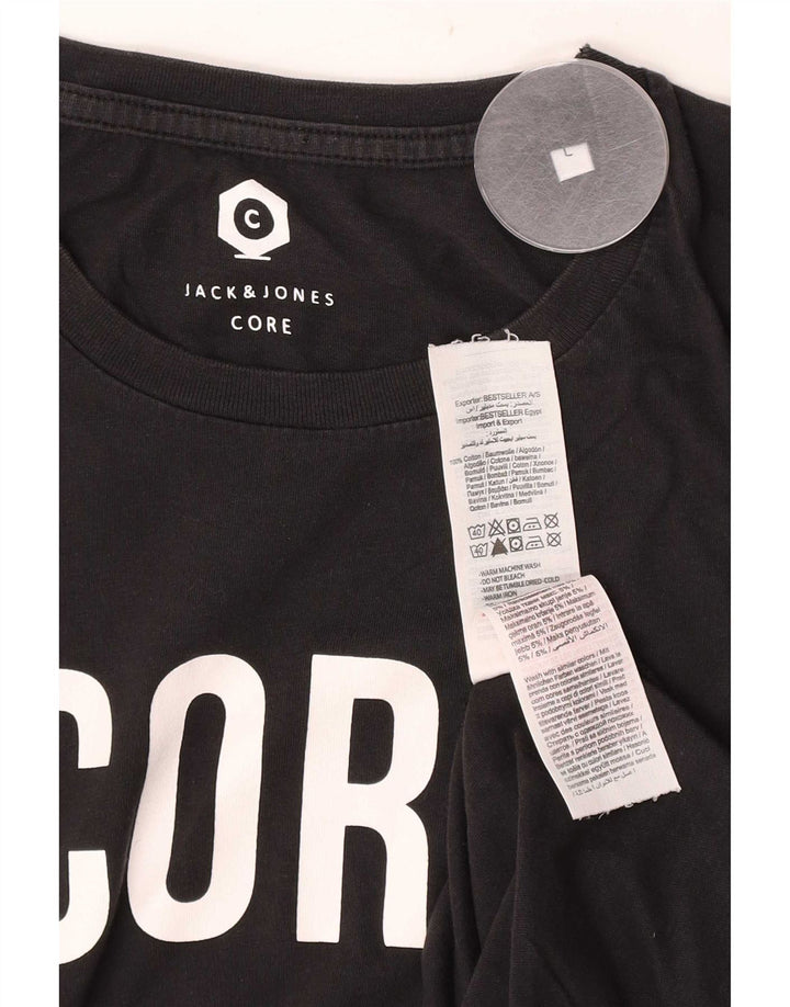 Jack & Jones Mens Graphic T-Shirt Top Large Black Cotton