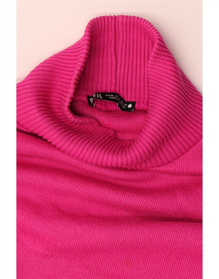 Zara Womens Crop Oversized Turtle Neck Jumper Sweater UK 14 Medium Pink