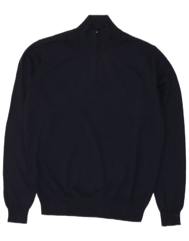 Marks & Spencer Mens Zip Neck Jumper Sweater Medium Navy Blue Acrylic