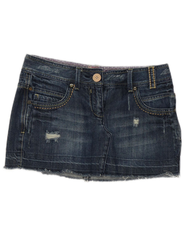 Vintage Womens Distressed Mini Denim Skirt US 10 Large W32  Blue Cotton