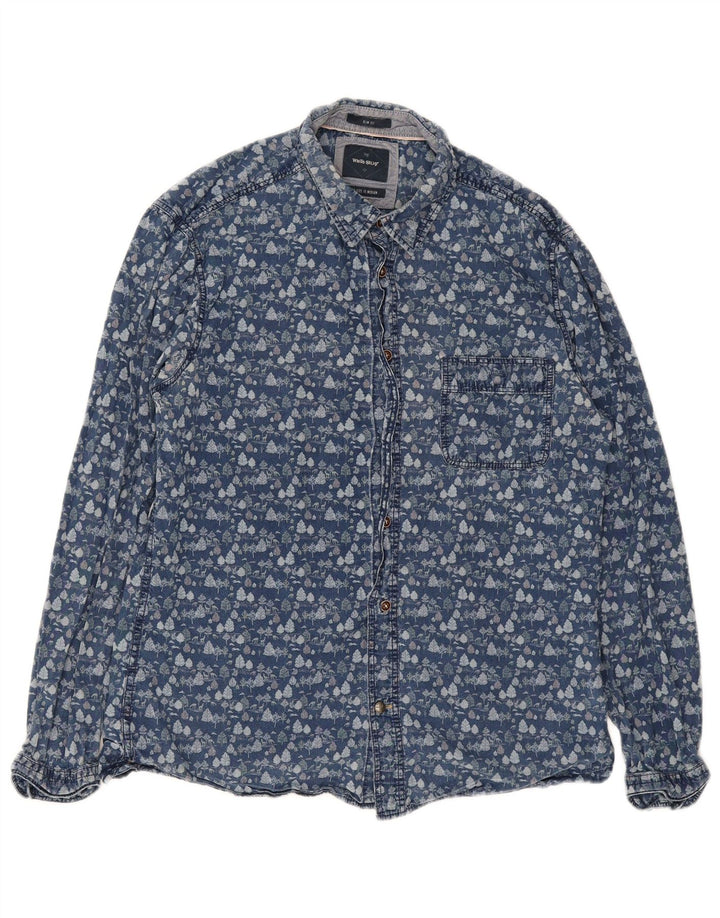 White Stuff Mens Slim Fit Shirt Medium Blue Floral Cotton