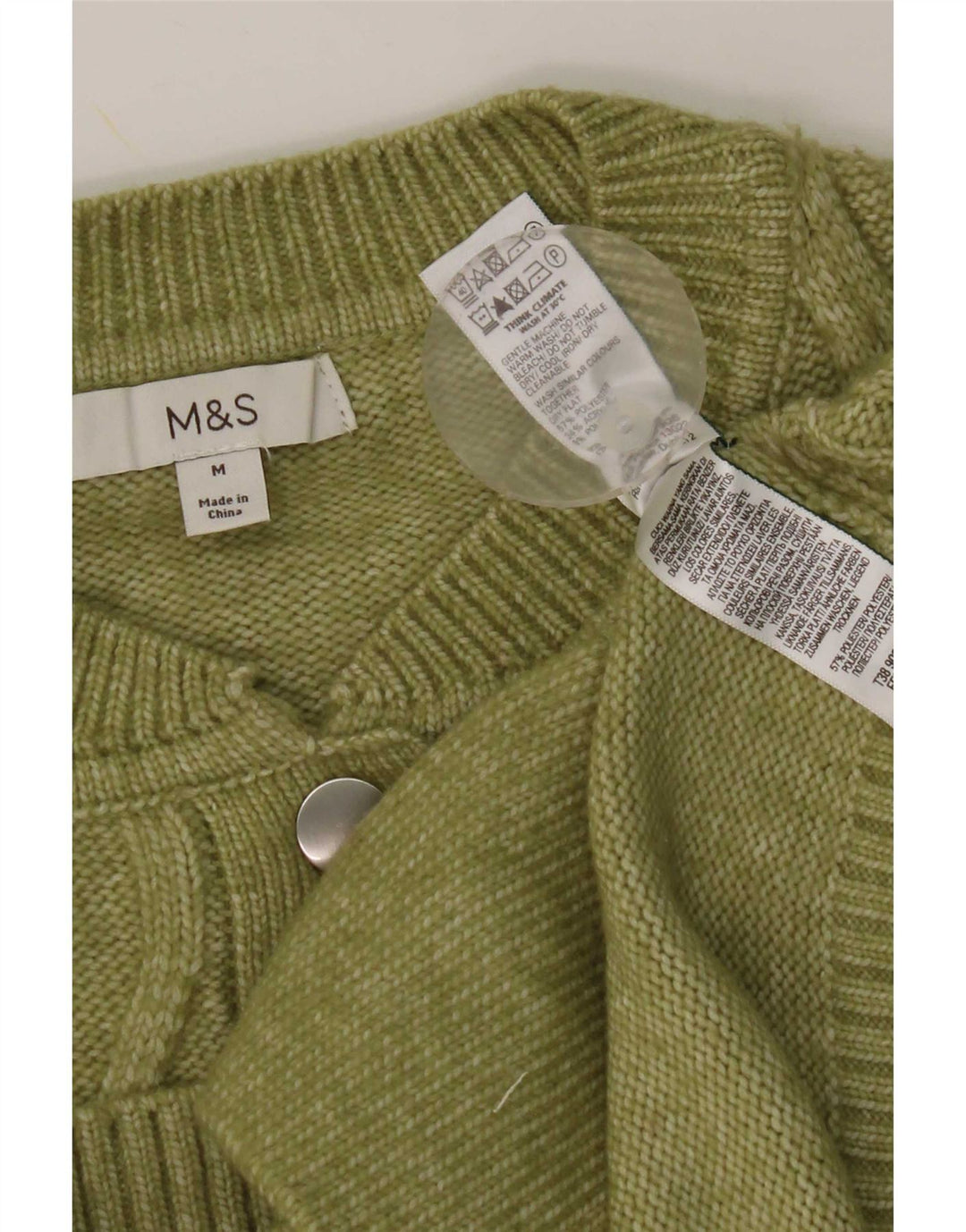 Marks & Spencer Womens Cardigan Sweater UK 14 Medium Green Polyester