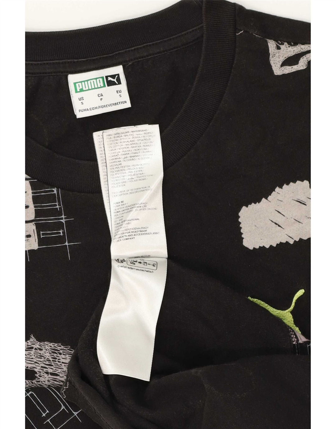 Puma Mens Graphic T-Shirt Top Small Black Cotton