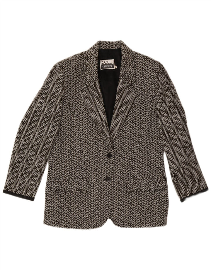 Coeli Premiere Womens 2 Button Blazer Jacket IT 44 Medium Grey Herringbone