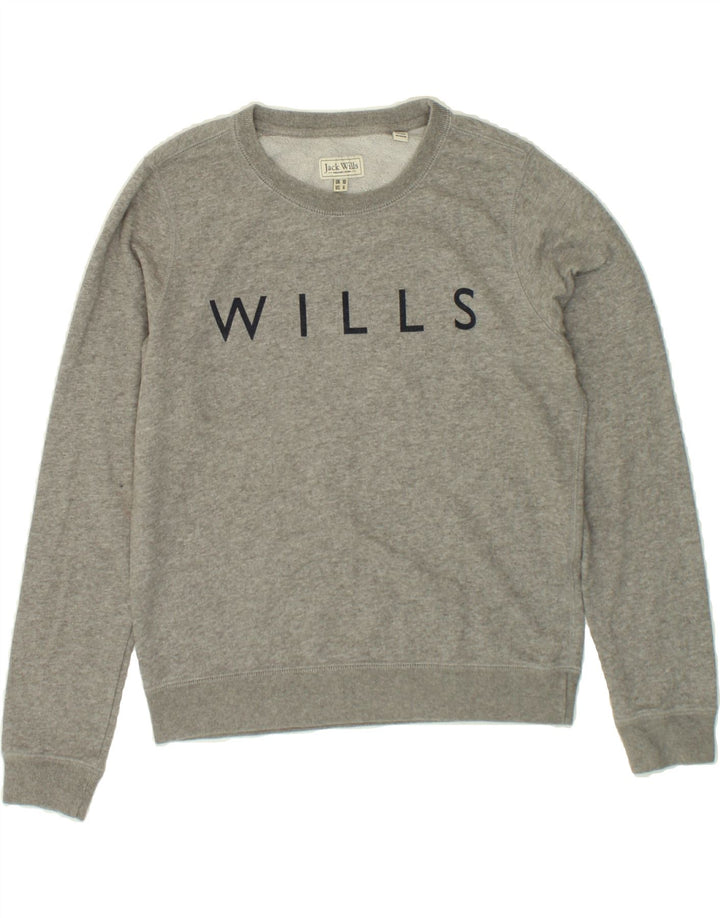 JACK WILLS Womens Graphic Sweatshirt Jumper UK 10 Small Grey Cotton Vintage Jack Wills and Second-Hand Jack Wills from Messina Hembry 