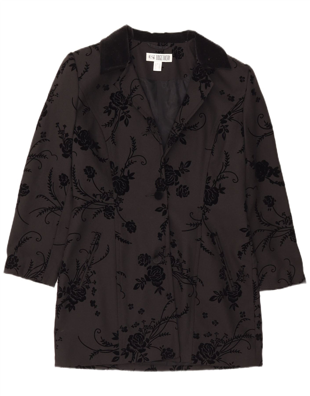 Together Womens Longline 2 Button Blazer Jacket UK 12 Medium Black Floral