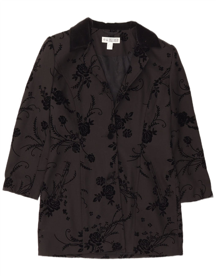Together Womens Longline 2 Button Blazer Jacket UK 12 Medium Black Floral