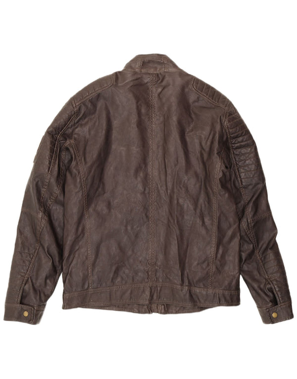 Tom Tailor Mens Racer Faux Leather Flight Aviator Jacket UK 42 XL Brown