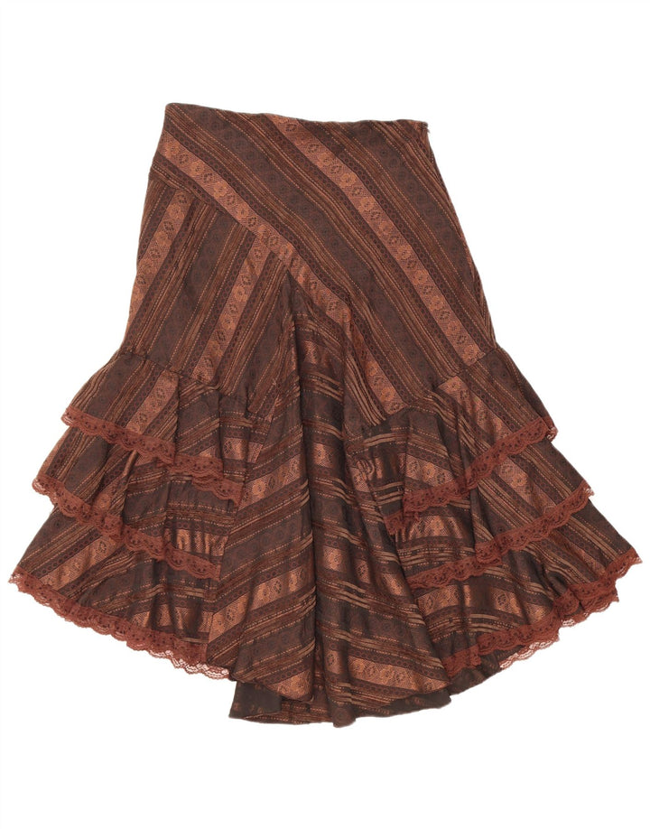 Zorbe Womens Asymmetric Tiered Skirt EU 38 Medium W30 Brown Striped
