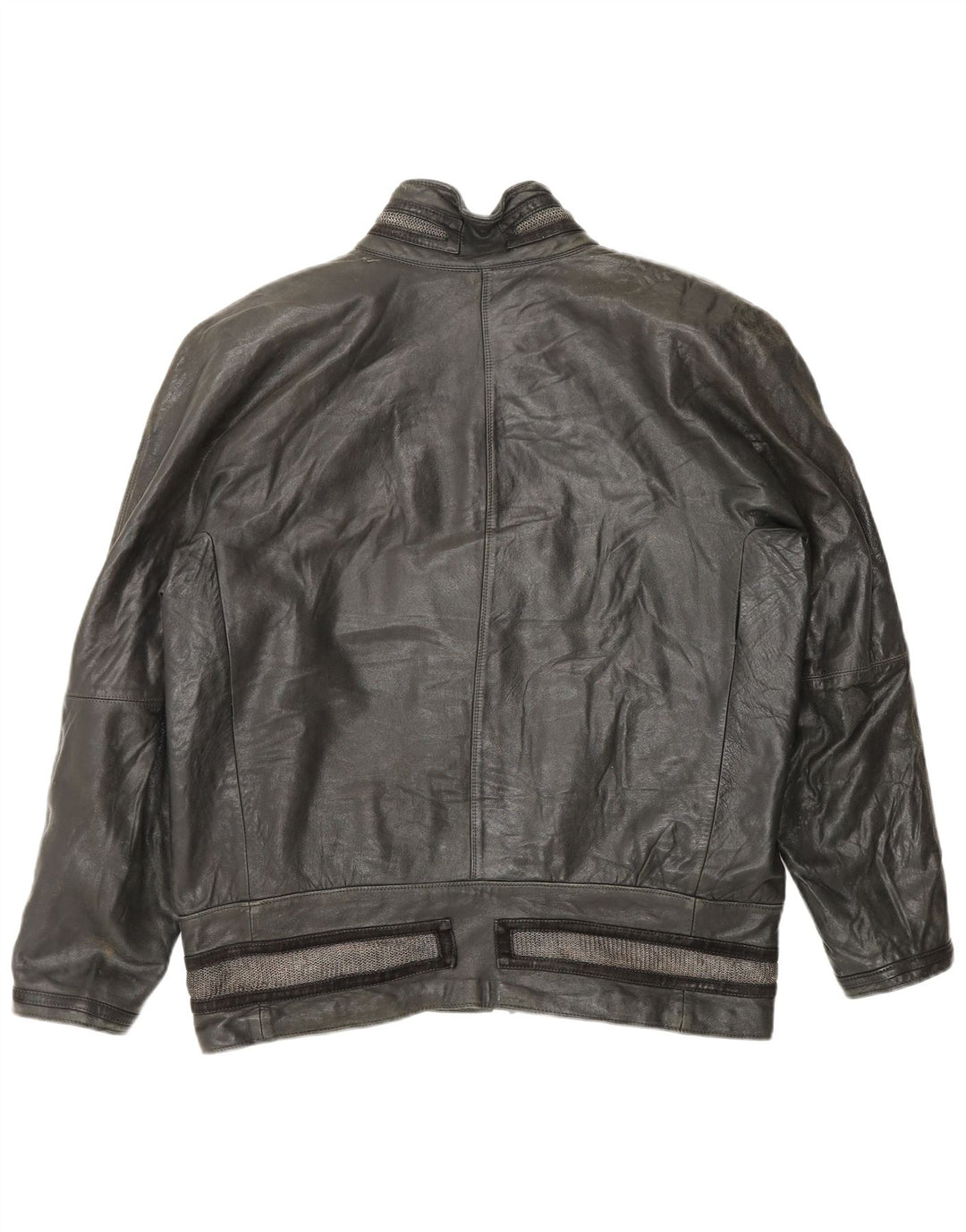 Gianni Versace Womens Leather Jacket UK 18 XL Black Leather