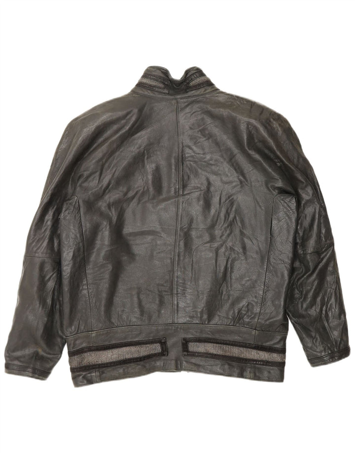 Gianni Versace Womens Leather Jacket UK 18 XL Black Leather