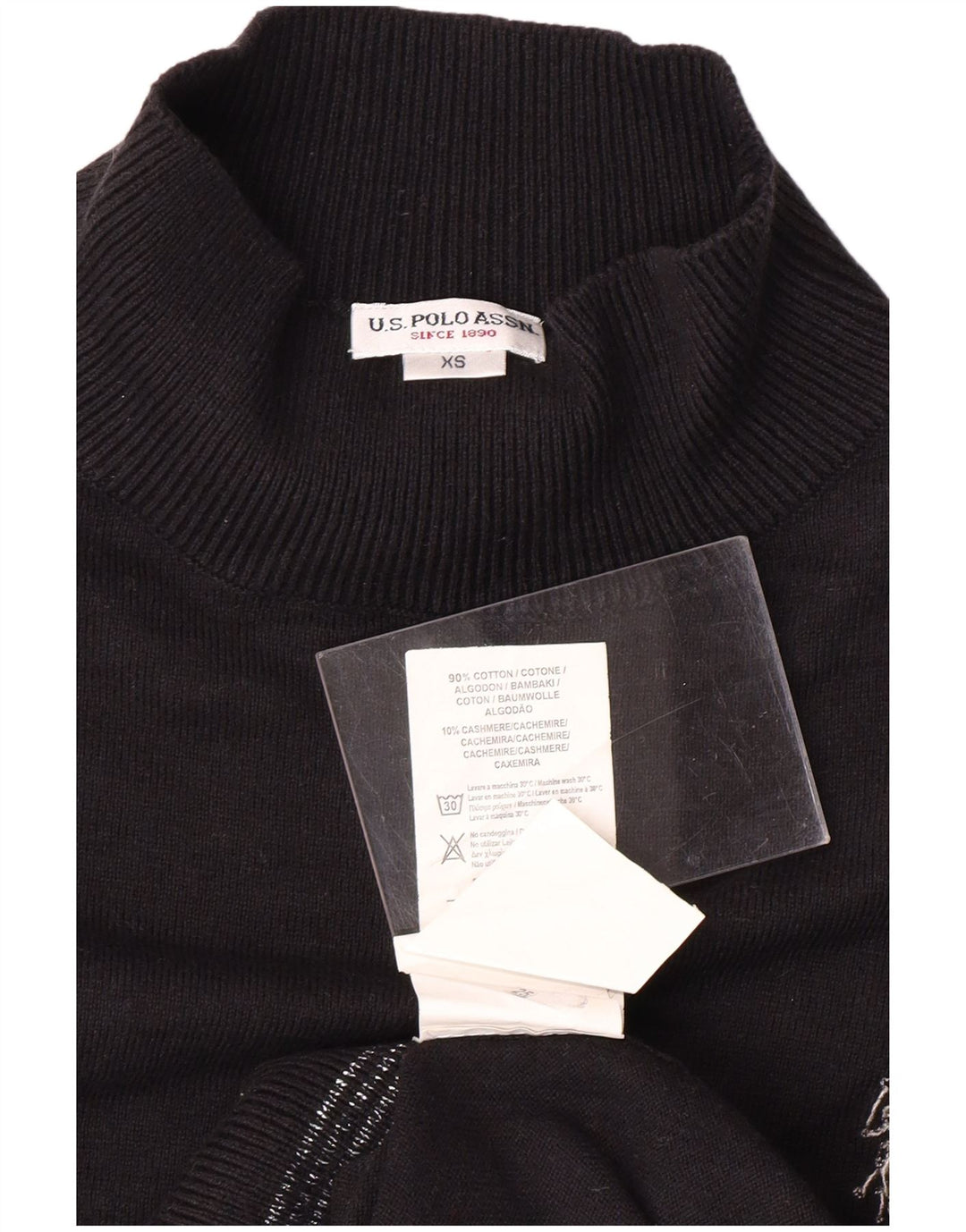 U.S. POLO ASSN. Womens Turtle Neck Jumper Sweater UK 6 XS Black Cotton