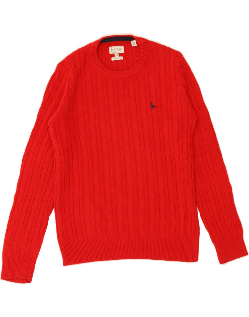 JACK WILLS Womens The Tinsbury Crew Neck Jumper Sweater UK 12 Medium Red Vintage Jack Wills and Second-Hand Jack Wills from Messina Hembry 