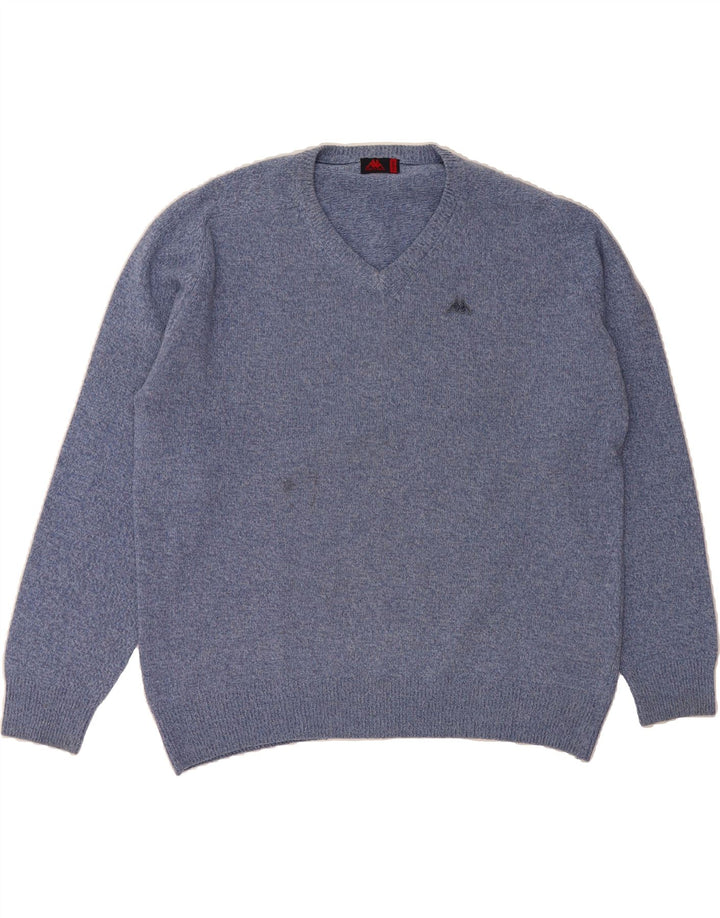 KAPPA Mens V-Neck Jumper Sweater XL Blue Wool Vintage Kappa and Second-Hand Kappa from Messina Hembry 