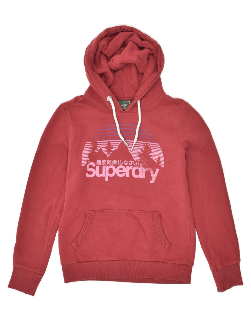 SUPERDRY Womens Graphic Hoodie Jumper UK 10 Small  Red Cotton | Vintage Superdry | Thrift | Second-Hand Superdry | Used Clothing | Messina Hembry 