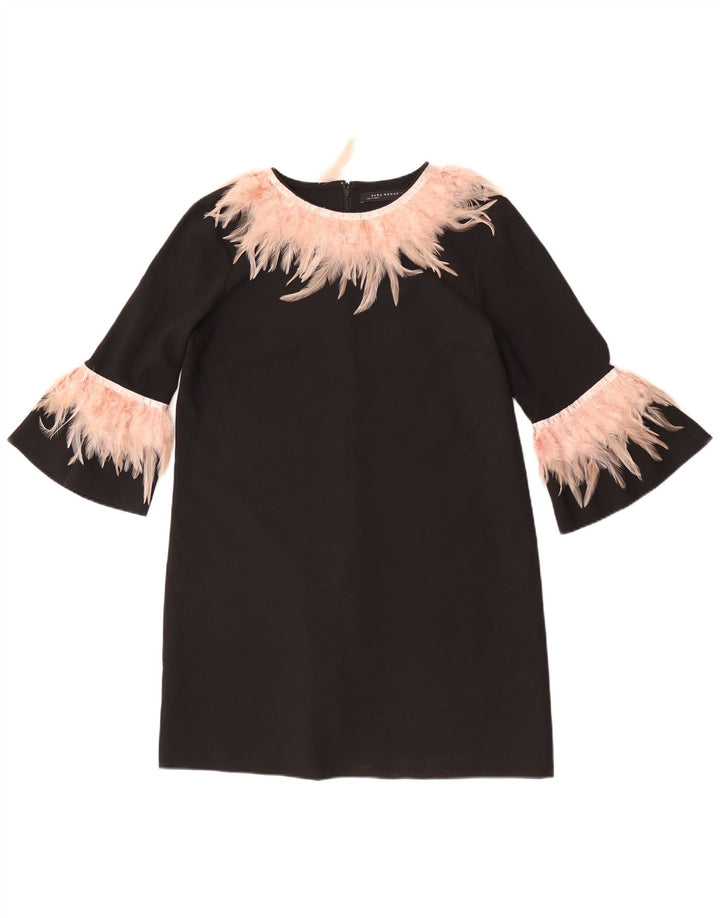 Zara Womens 3/4 Sleeve Shift Dress UK 16 Large Black Polyester