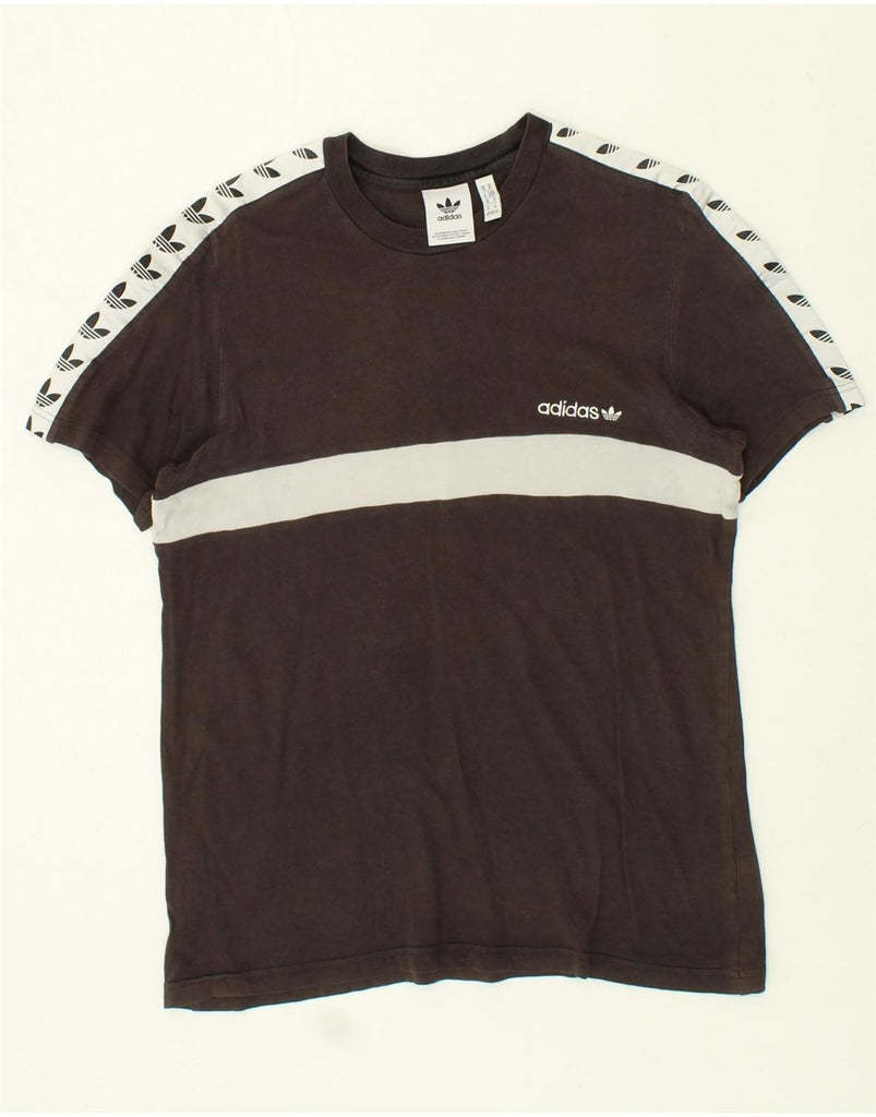 ADIDAS Mens Graphic T-Shirt Top Medium Brown Striped Cotton | Vintage Adidas | Thrift | Second-Hand Adidas | Used Clothing | Messina Hembry 