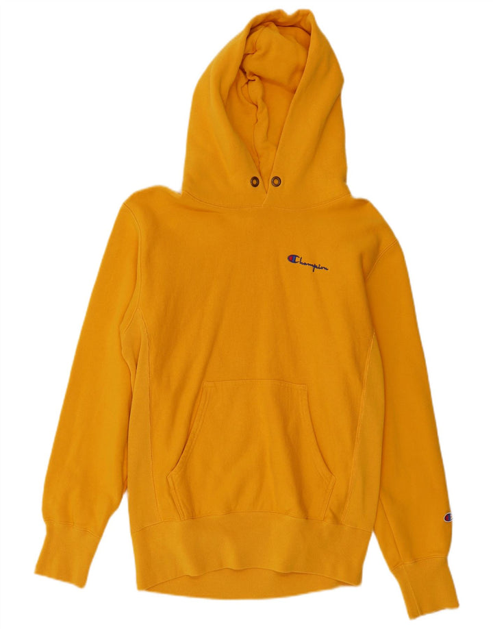Champion Mens Reverse Weave Hoodie Jumper Medium Yellow Cotton