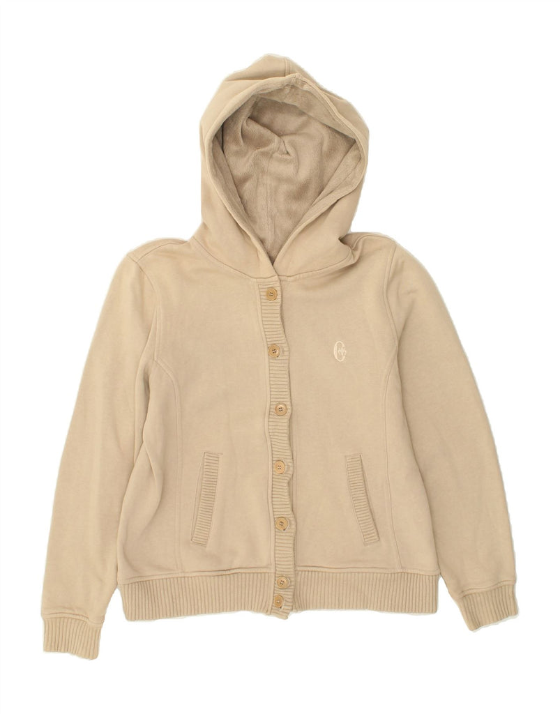 CONTE OF FLORENCE Womens Hooded Bomber Jacket UK 16 Large Beige Cotton | Vintage Conte of Florence | Thrift | Second-Hand Conte of Florence | Used Clothing | Messina Hembry 