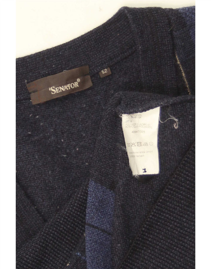 Senator Mens Sleeveless Cardigan Sweater IT 52 Large Navy Blue Check