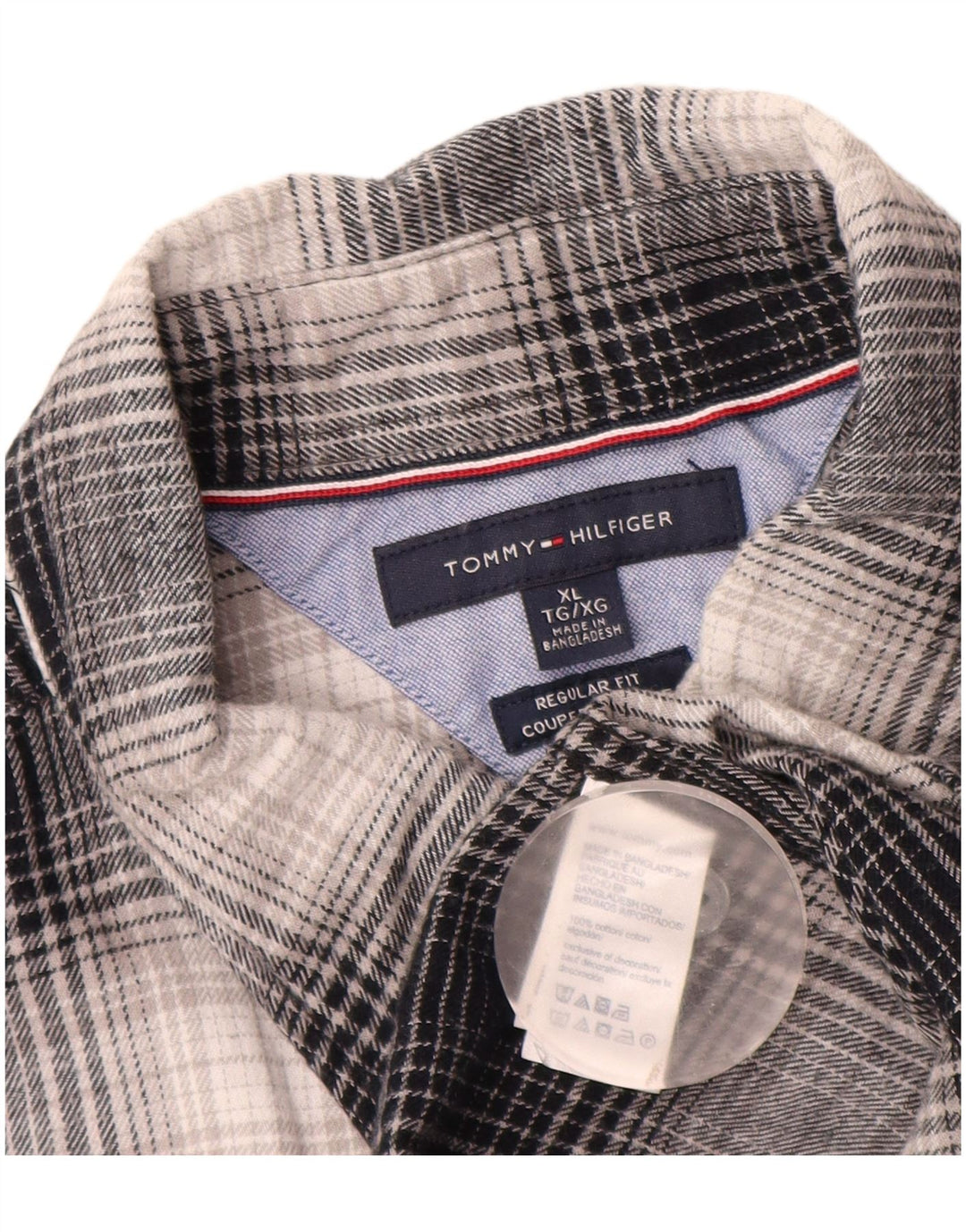 Tommy Hilfiger Mens Regular Fit Flannel Shirt XL Grey Check Cotton