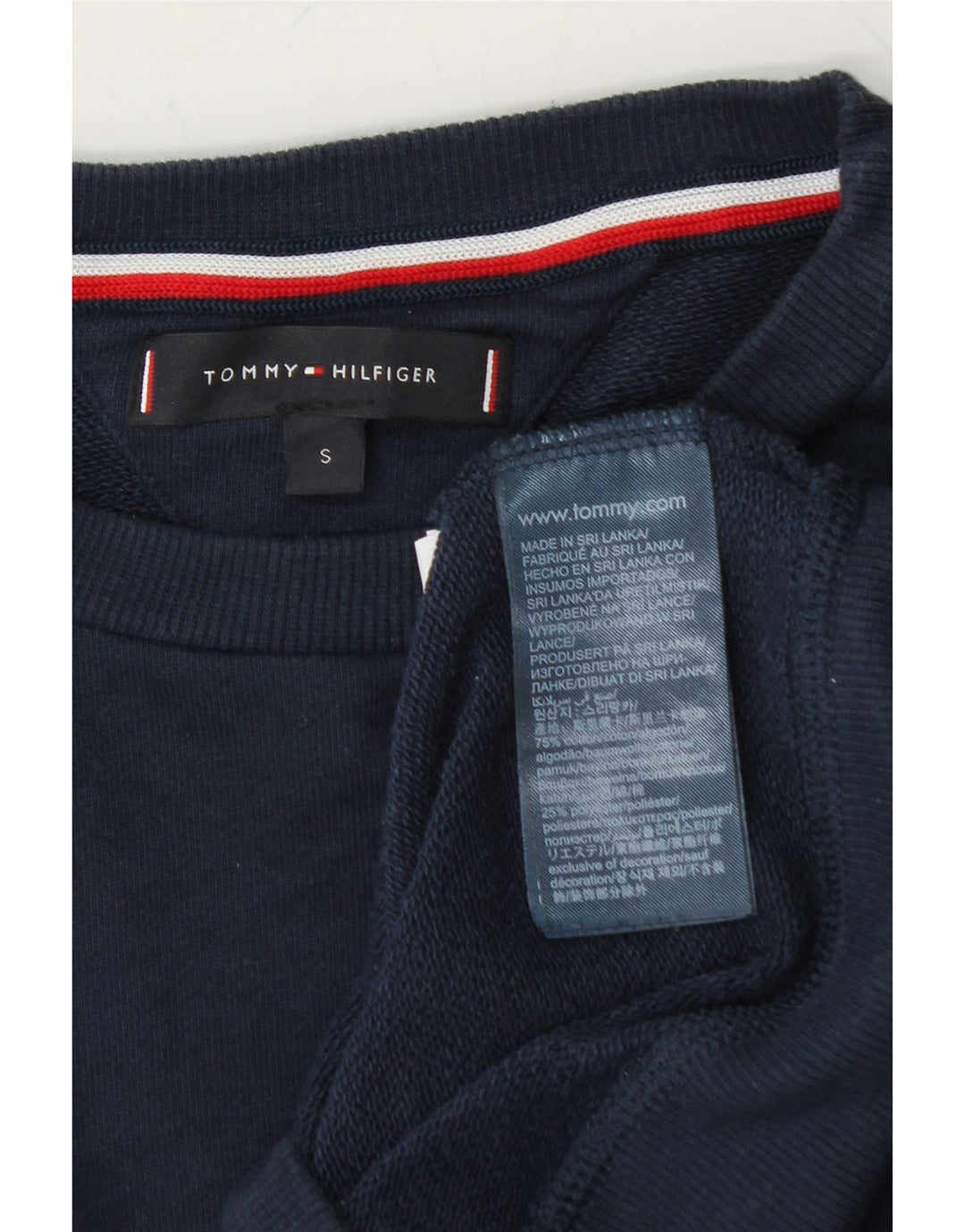 TOMMY HILFIGER Mens Graphic Sweatshirt Jumper Small Navy Blue Cotton Vintage Tommy Hilfiger and Second-Hand Tommy Hilfiger from Messina Hembry 