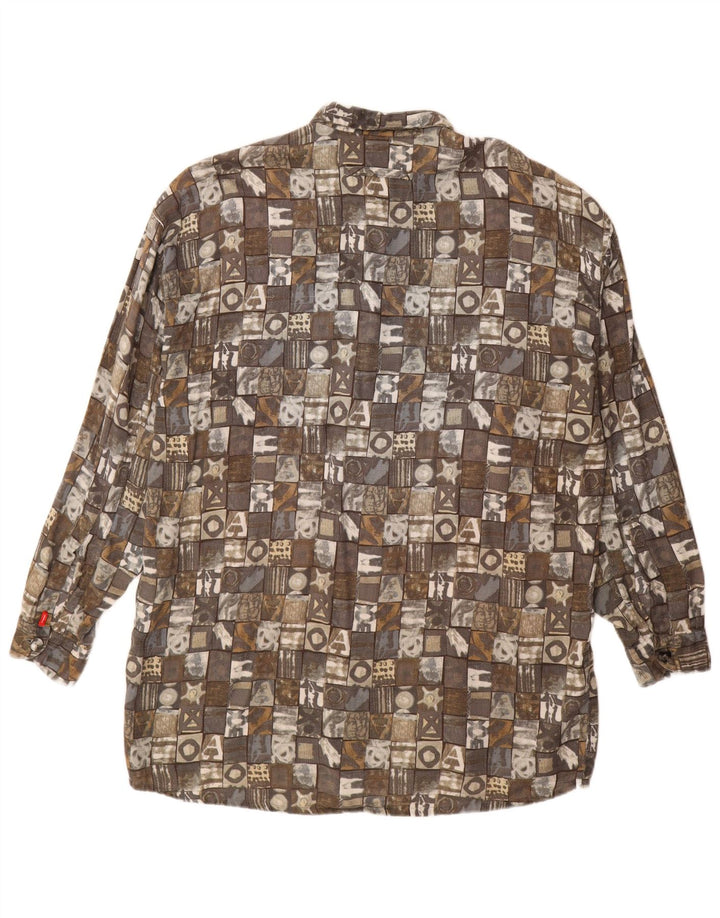 SIGNUM Mens Long Shirt Large Grey Patchwork