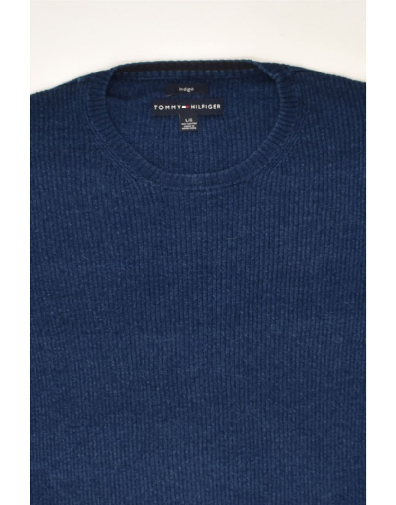 TOMMY HILFIGER Mens Indigo Crew Neck Jumper Sweater Large Navy Blue Cotton | Vintage Tommy Hilfiger | Thrift | Second-Hand Tommy Hilfiger | Used Clothing | Messina Hembry 