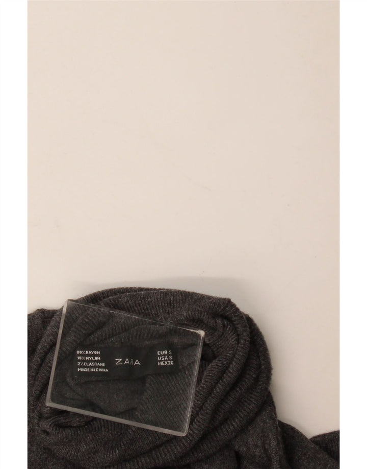 Zara Womens Roll Neck Jumper Sweater UK 10 Small Grey Rayon