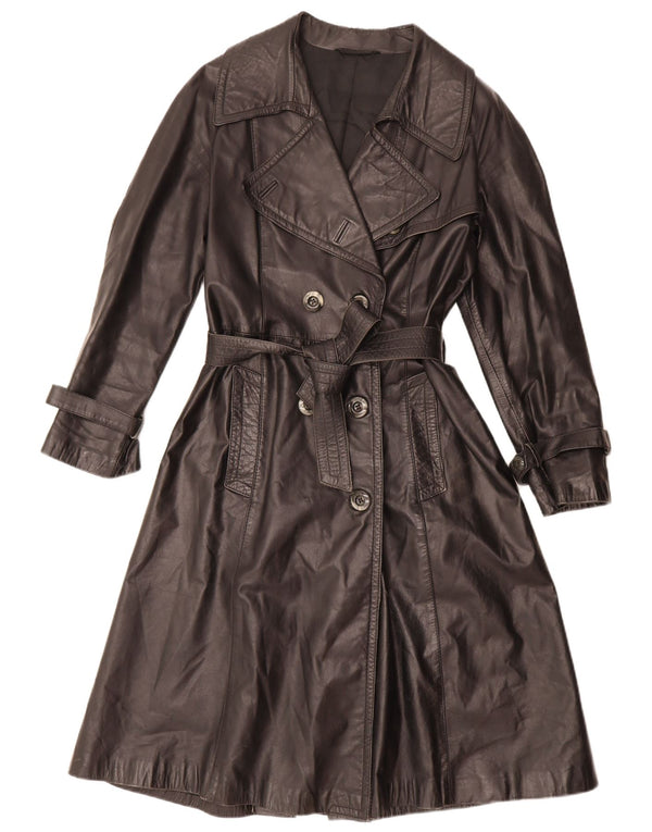 Vintage Womens Double Breasted Leather Coat IT 46 Large Black