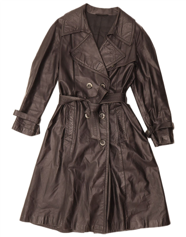 Vintage Womens Double Breasted Leather Coat IT 46 Large Black