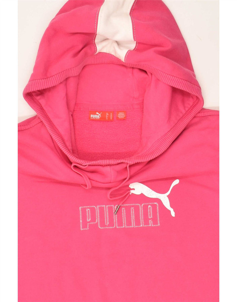 PUMA Womens Graphic Hoodie Jumper UK 12 Medium Pink Cotton Vintage Puma and Second-Hand Puma from Messina Hembry 