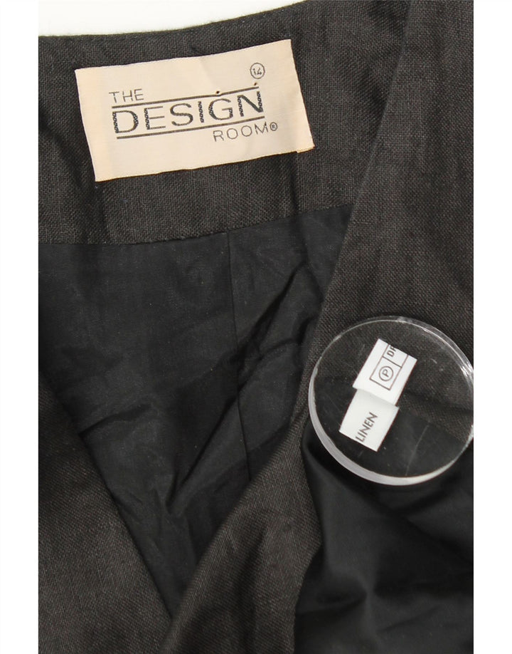 Vintage Womens Longline 1 Button Blazer Jacket UK 14 Medium Black Linen
