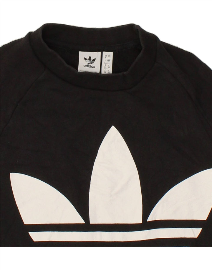 ADIDAS Womens Oversized Graphic Sweatshirt Jumper UK 8 Small Black Cotton Vintage Adidas and Second-Hand Adidas from Messina Hembry 