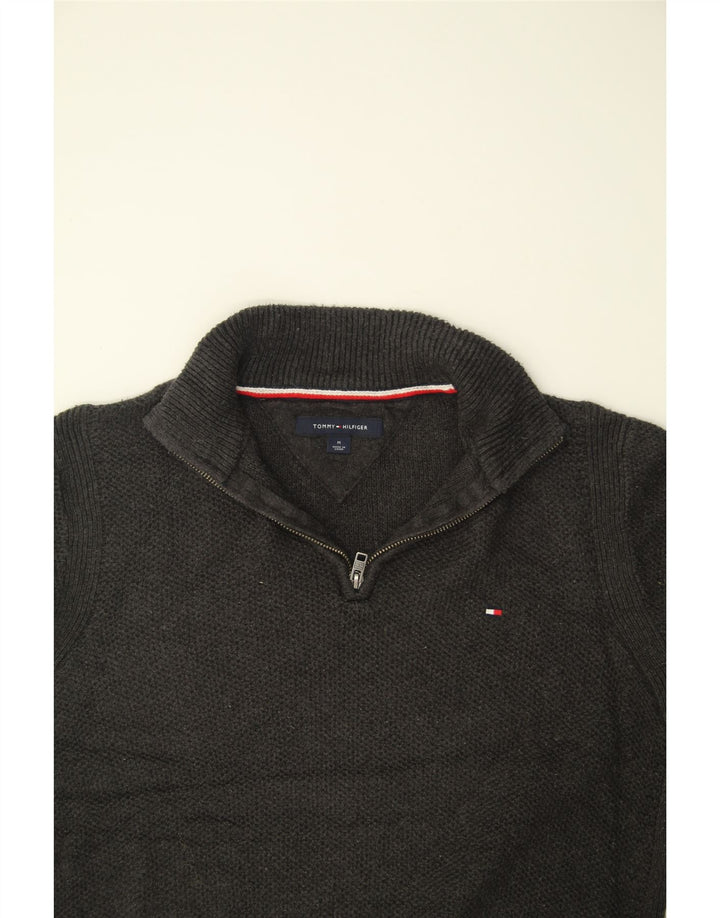 TOMMY HILFIGER Womens Zip Neck Jumper Sweater UK 14 Medium Grey Cotton Vintage Tommy Hilfiger and Second-Hand Tommy Hilfiger from Messina Hembry 