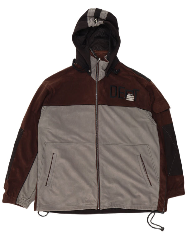 Diadora Mens Graphic Hooded Tracksuit Top Jacket UK 46 2XL Grey Colourblock