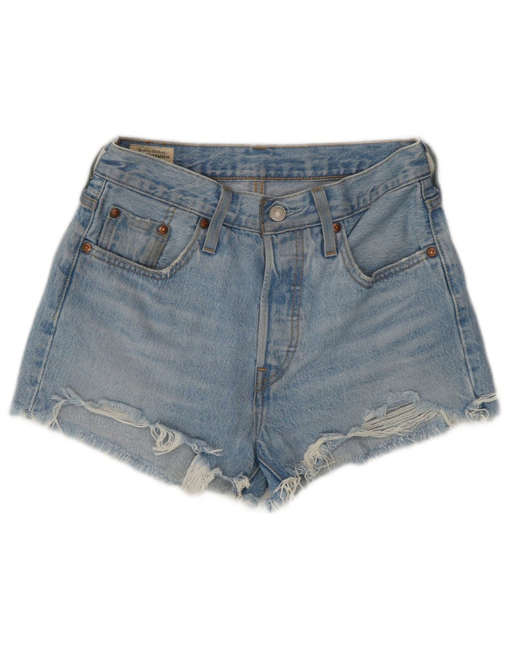 LEVI'S Womens 501 Distressed Denim Hot Pants W25 XS Blue Cotton