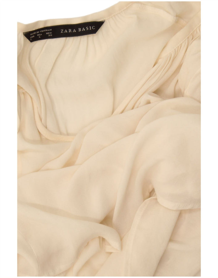 Zara Womens Long Sleeve Oversized Blouse Top UK 16 Large Off White