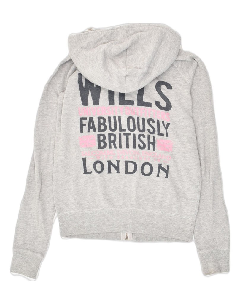 JACK WILLS Womens Graphic Zip Hoodie Sweater UK 8 Small  Grey Cotton | Vintage Jack Wills | Thrift | Second-Hand Jack Wills | Used Clothing | Messina Hembry 