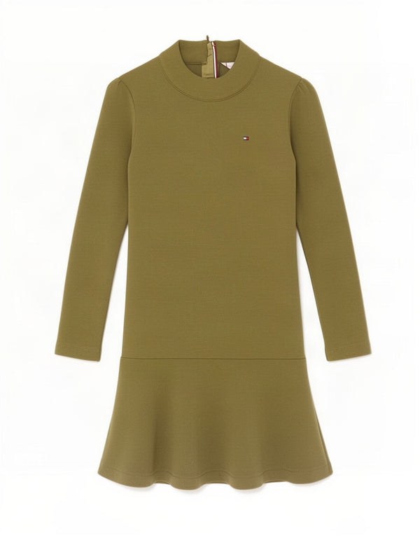 Tommy Hilfiger Girls Long Sleeve A-Line Dress 5-6 Years Green Polyester