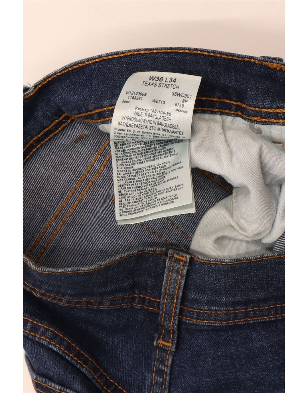 WRANGLER Mens Texas Stretch Straight Jeans W36 L34 Blue Cotton