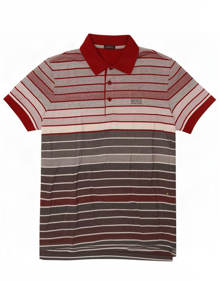 Hugo Boss Mens Regular Fit Polo Shirt Small Red Striped Cotton