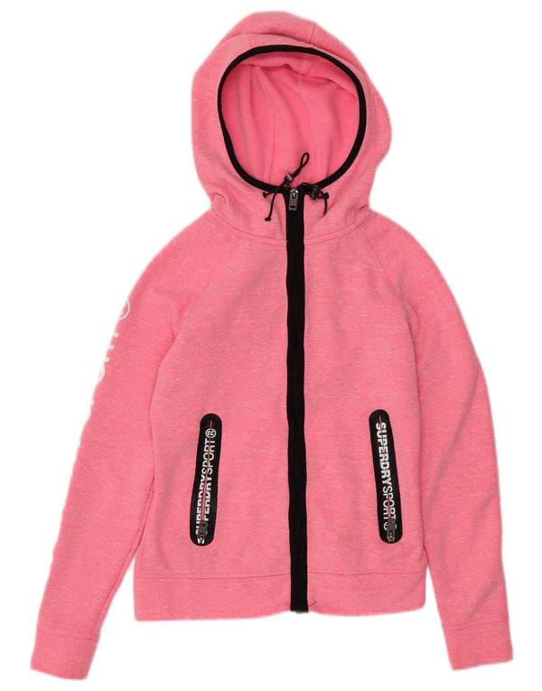 SUPERDRY Womens Loose Fit Graphic Zip Hoodie Sweater UK 6 XS Pink Flecked