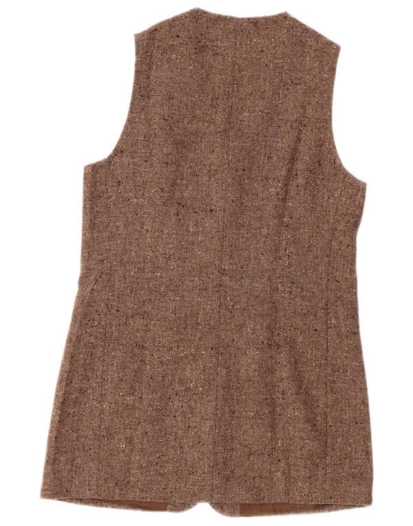 Vintage Womens Longline Waistcoat IT 42 Medium Brown Flecked Virgin Wool