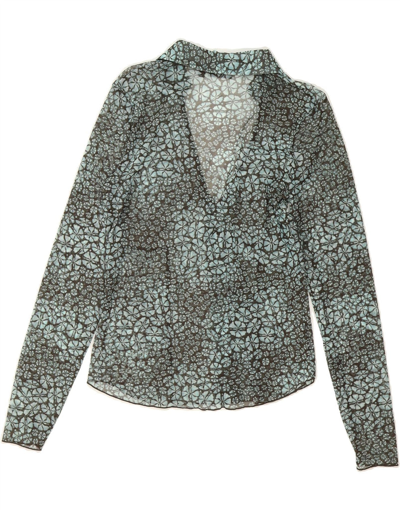 MEXX Womens Shirt Blouse UK 14 Large Blue Floral Vintage Mexx and Second-Hand Mexx from Messina Hembry 